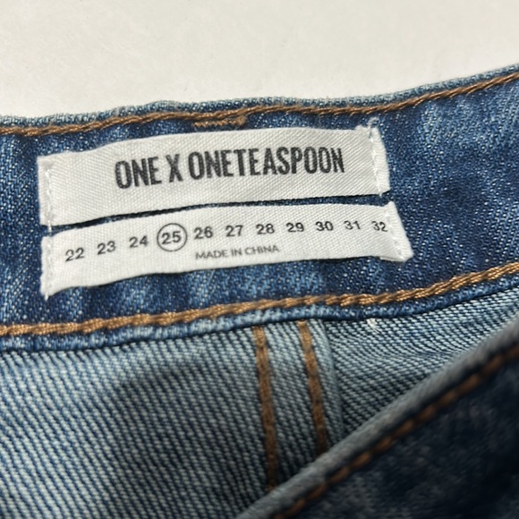 One Teaspoon High Waist Bandits Tuscany Dark Blue Wash Distressed Bleach Dye 25 - Picture 14 of 16